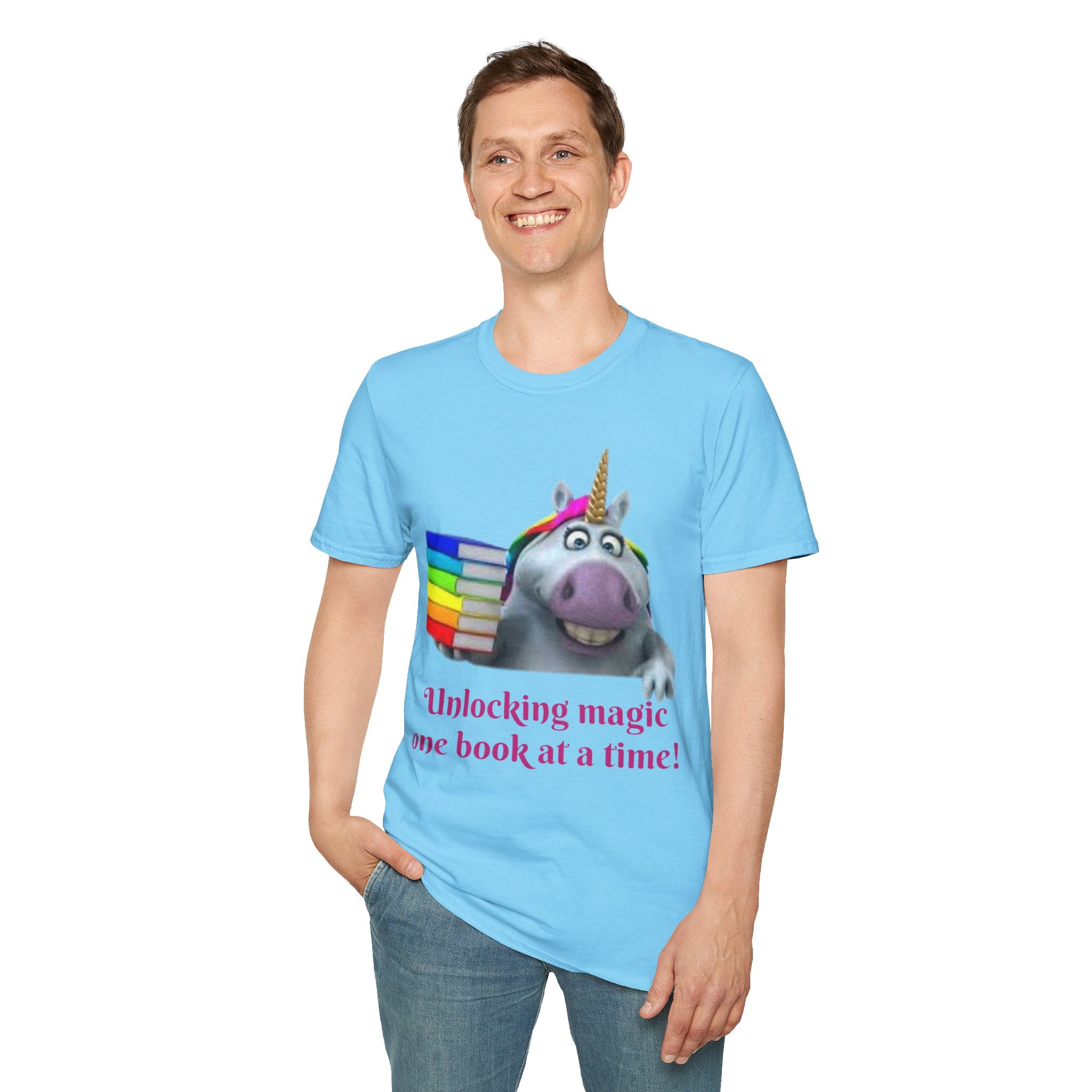 Unlocking Magic, One Book At A Time! Unicorn Unisex Softstyle T-Shirt