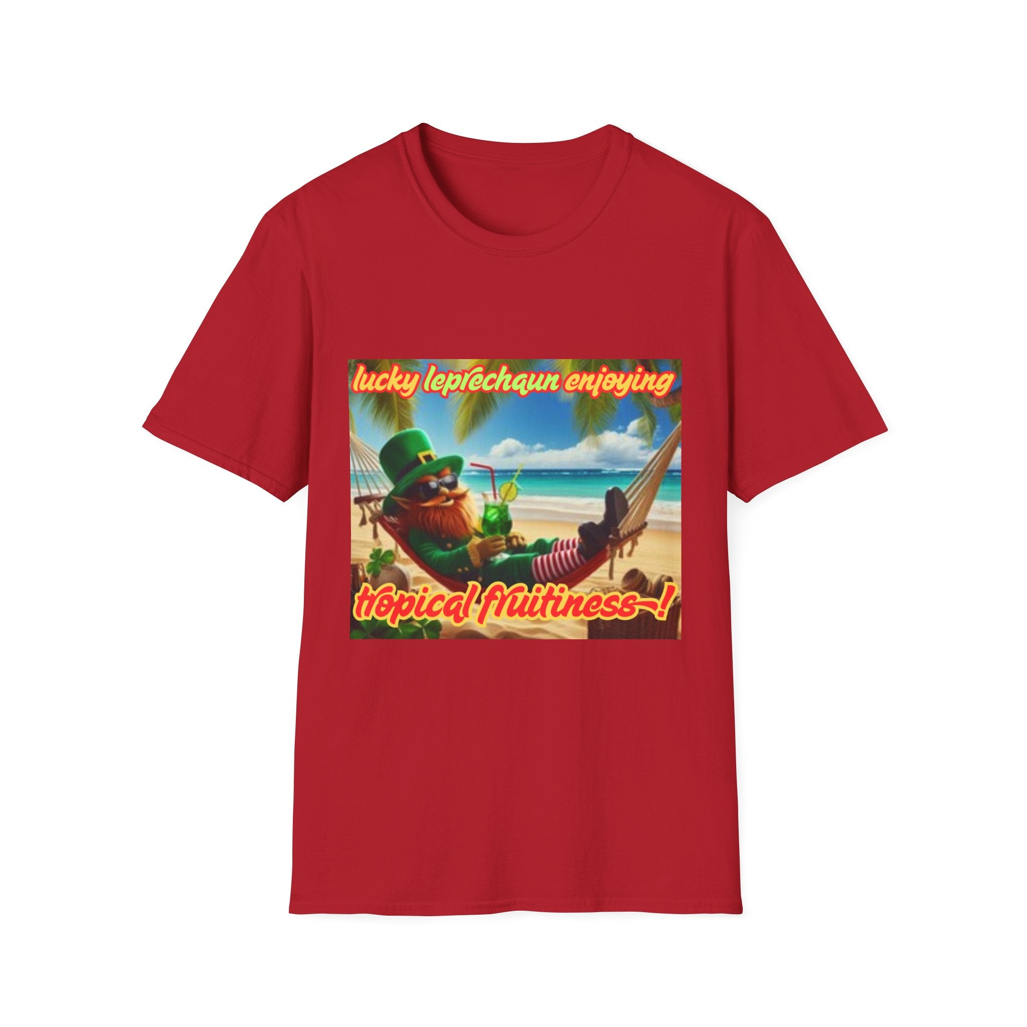 Lucky Leprechaun Enjoying Tropical Fruitiness! Unisex Softstyle T-Shirt
