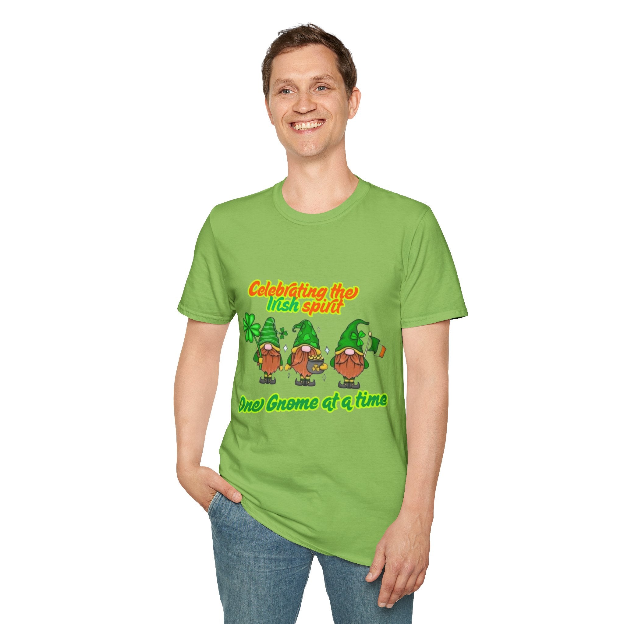 Celebrating the Irish Spirit One Gnome At A Time Unisex Softstyle T-Shirt