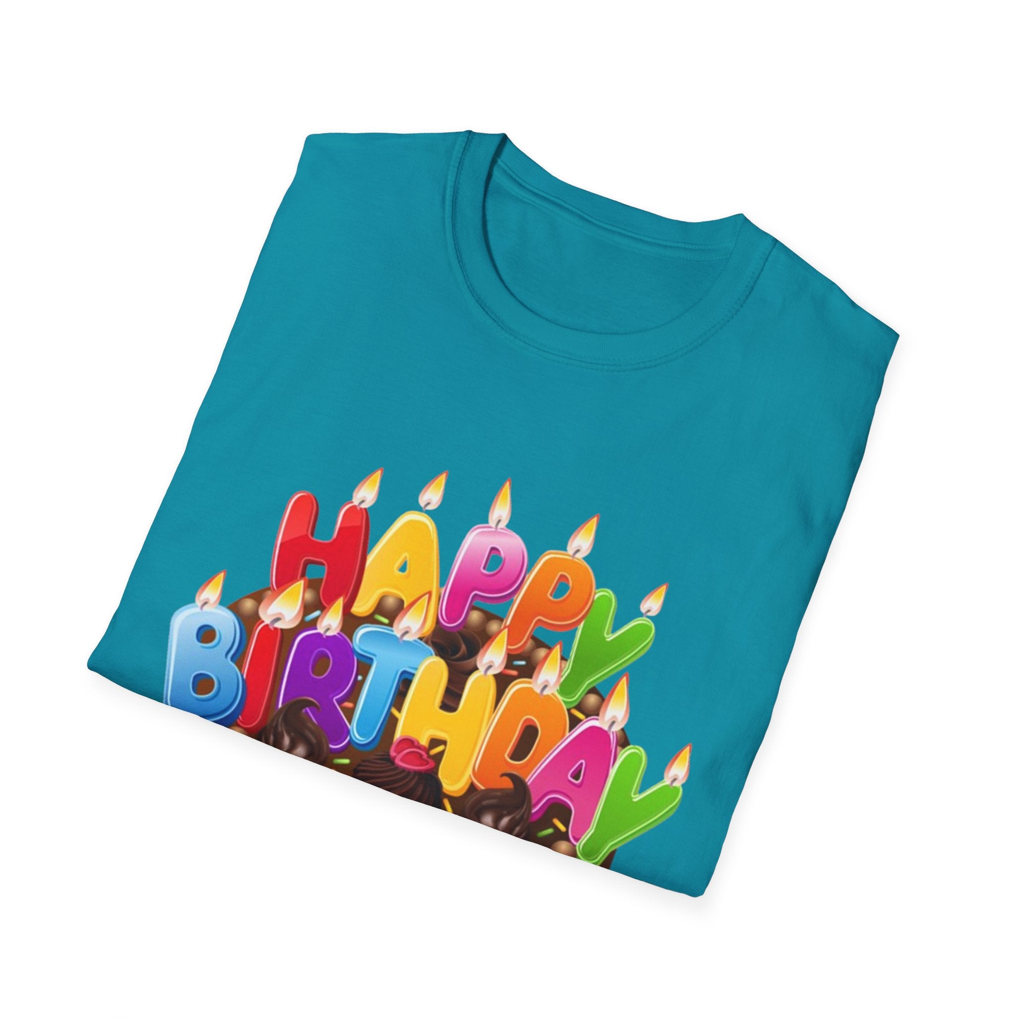 Happy Birthday Cake Unisex Softstyle T-Shirt Personalize It!