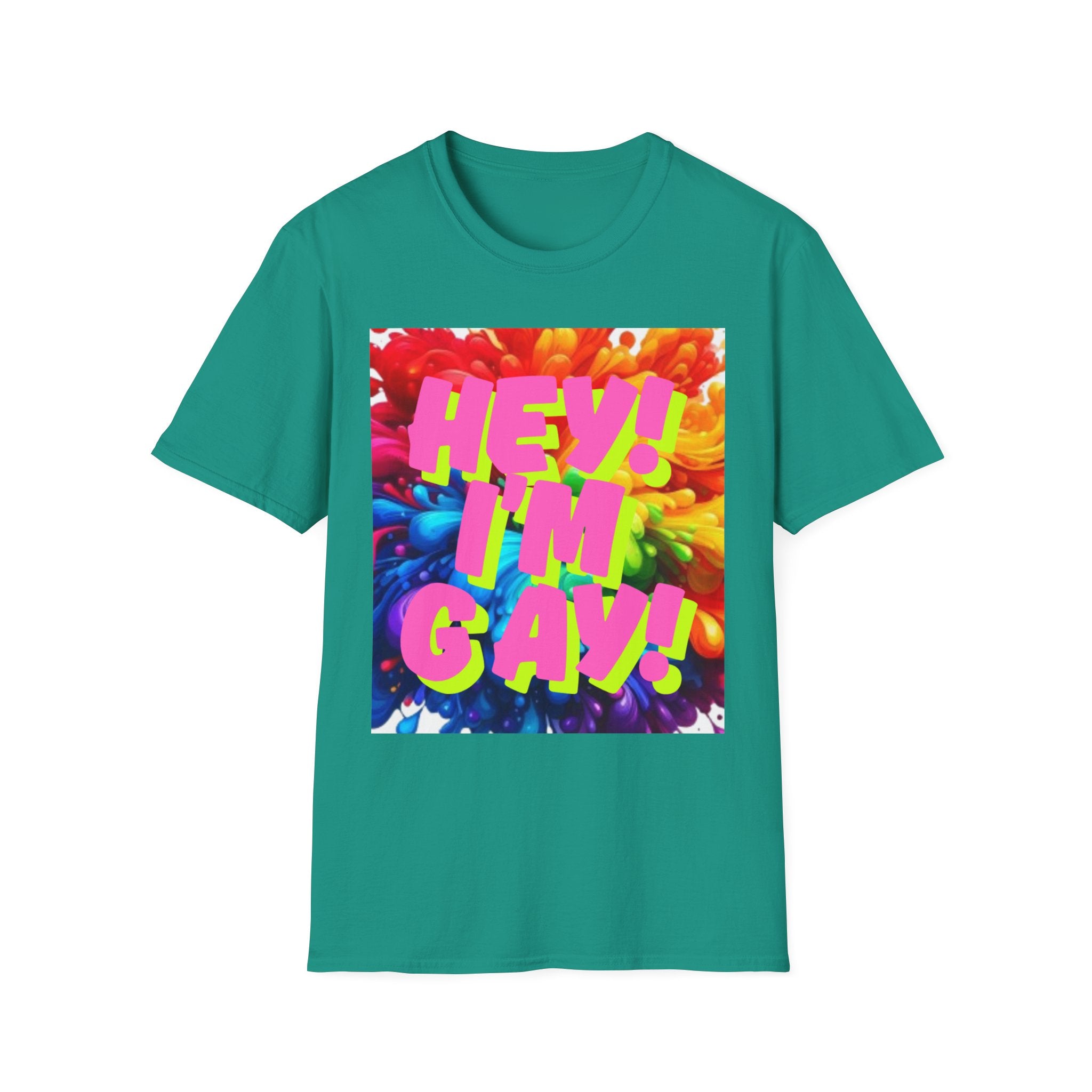 Hey I'm Gay! Heart Unisex Softstyle T-Shirt