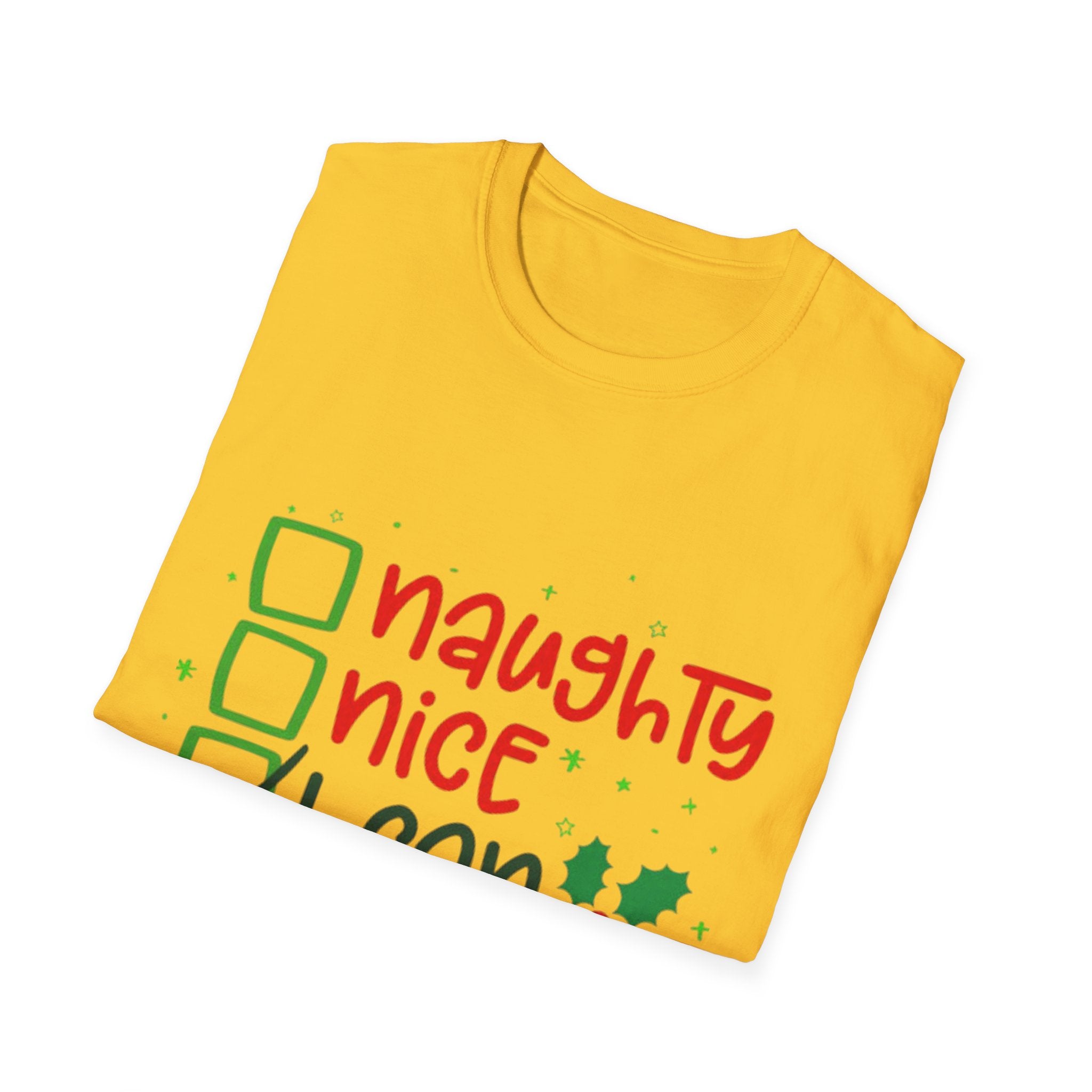 Naughty, Nice, I Can Explain Unisex Softstyle T-Shirt