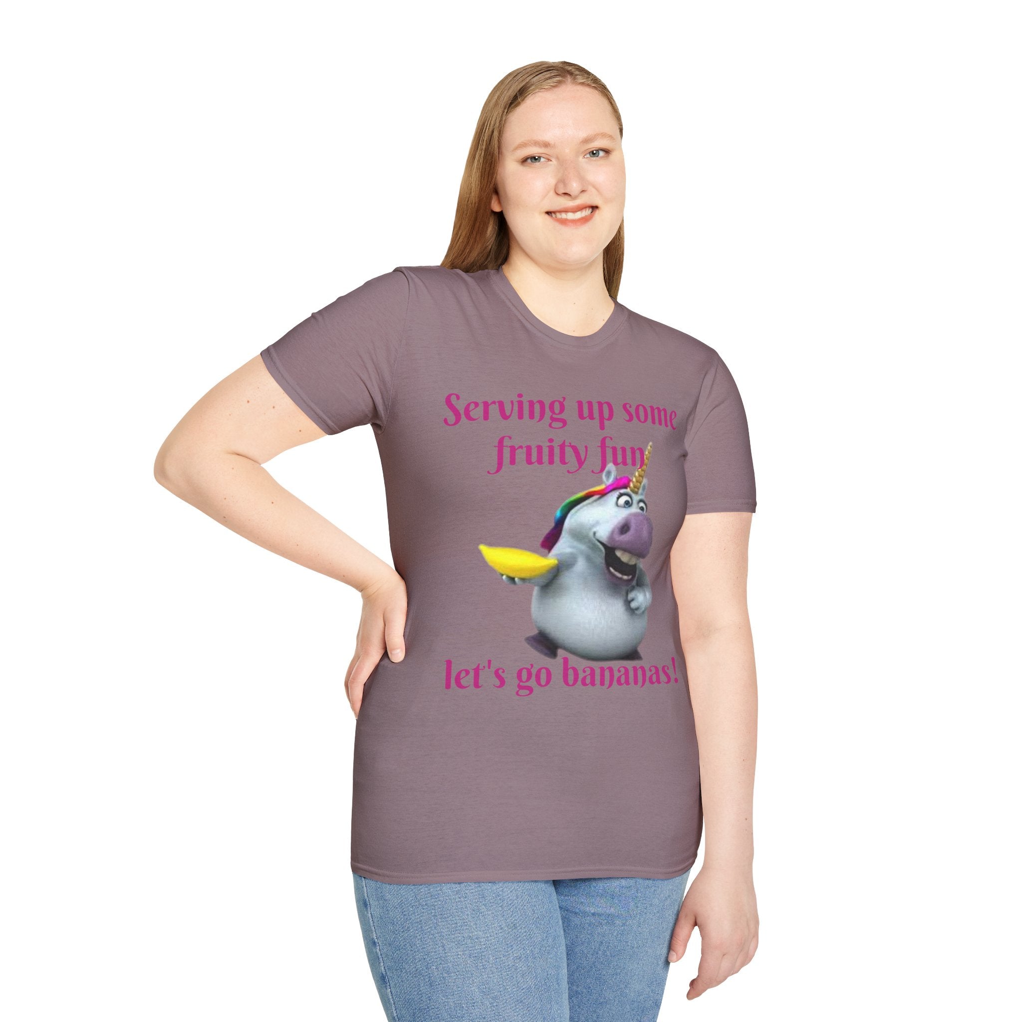Serving Up Some Fruity Fun Let's Go Bananas Unicorn Unisex Softstyle T-Shirt