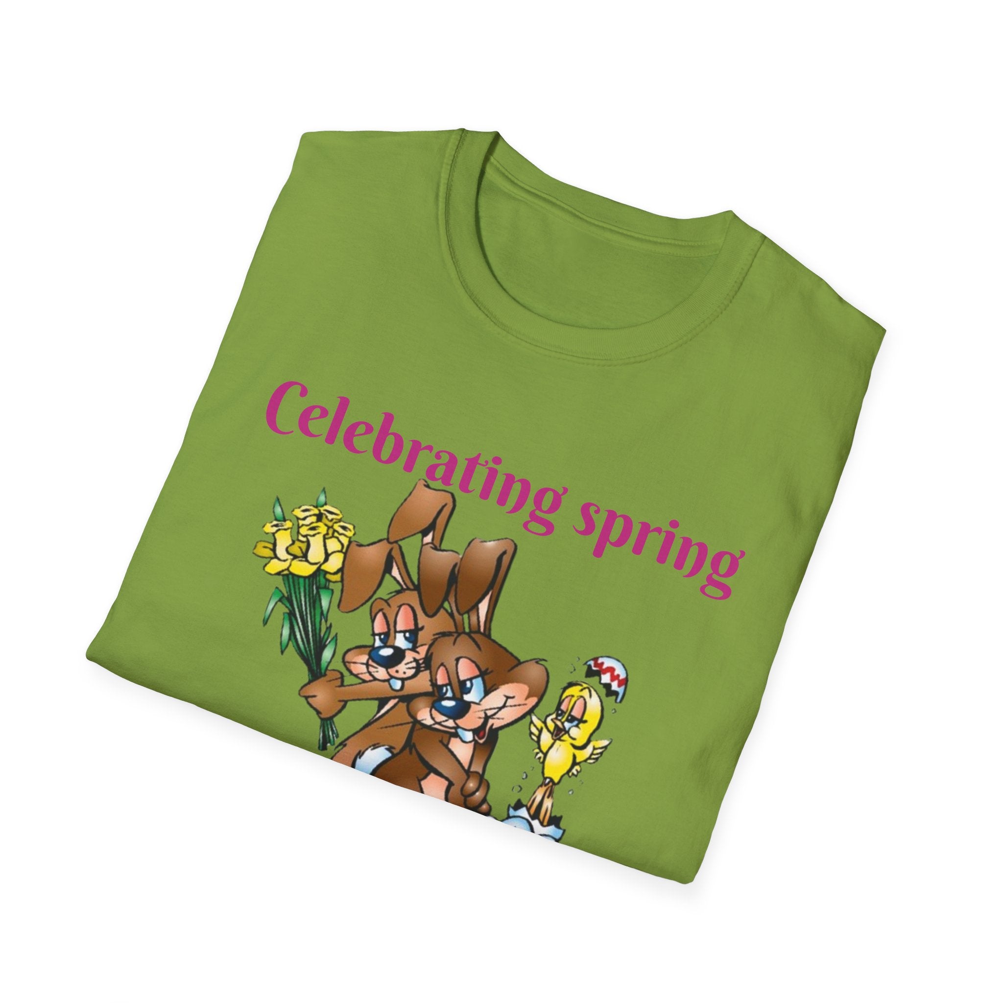 Celebrating Spring With Flowers And Friends Bunny Unisex Softstyle T-Shirt