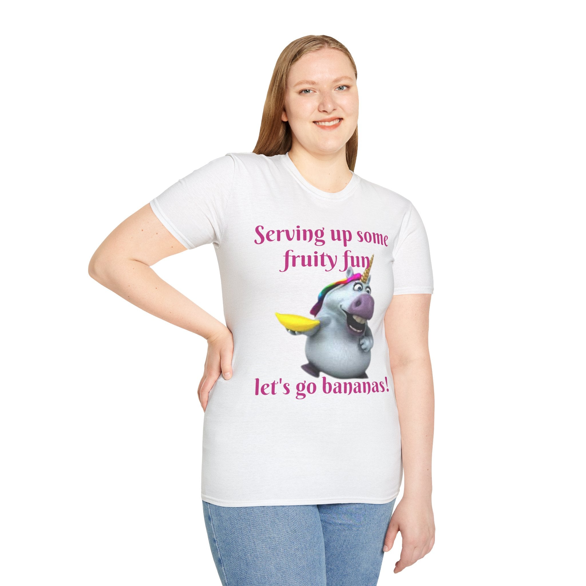 Serving Up Some Fruity Fun Let's Go Bananas Unicorn Unisex Softstyle T-Shirt