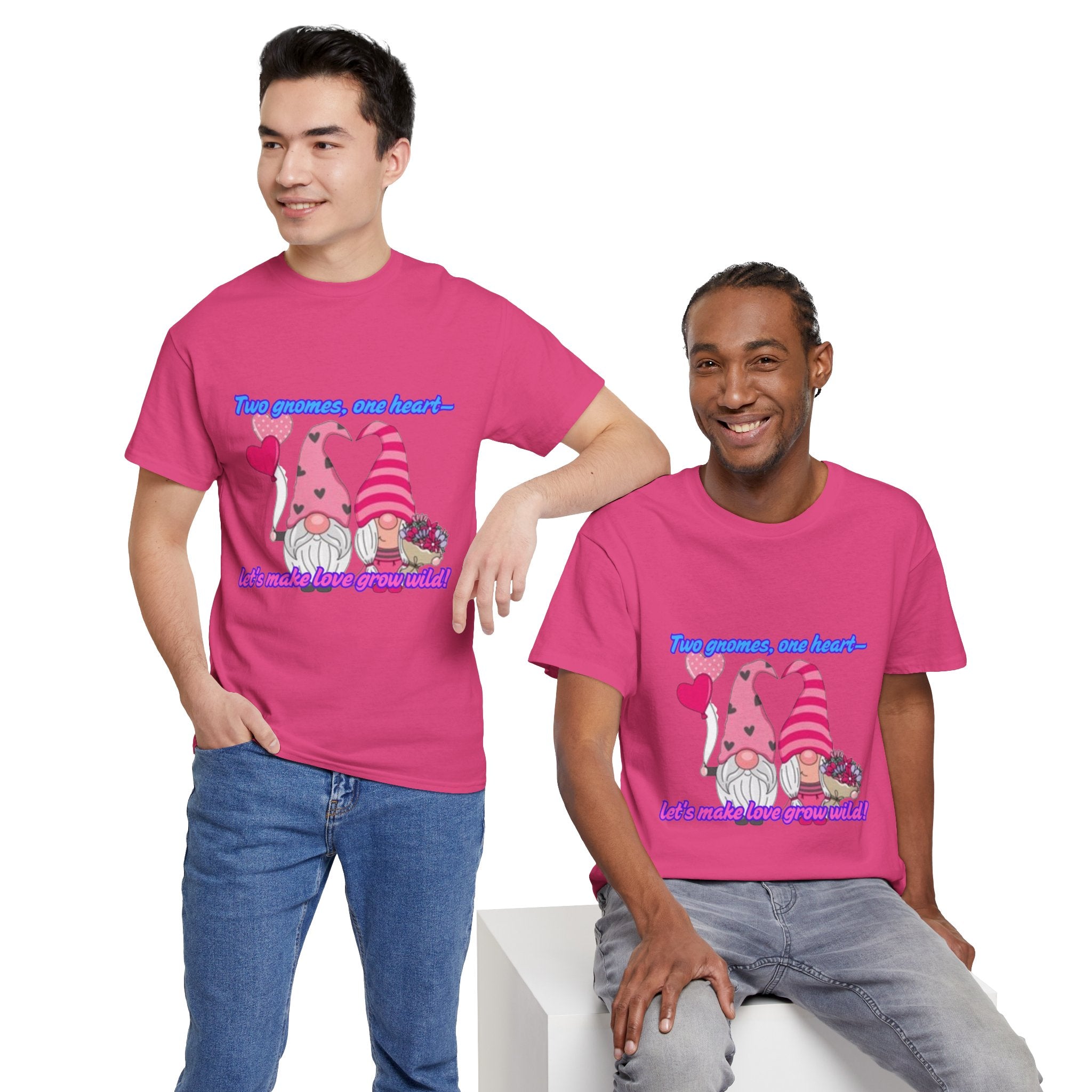 Two Gnomes, One Heart- Let's Make Love Grow Wild Unisex Heavy Cotton T-Shirt