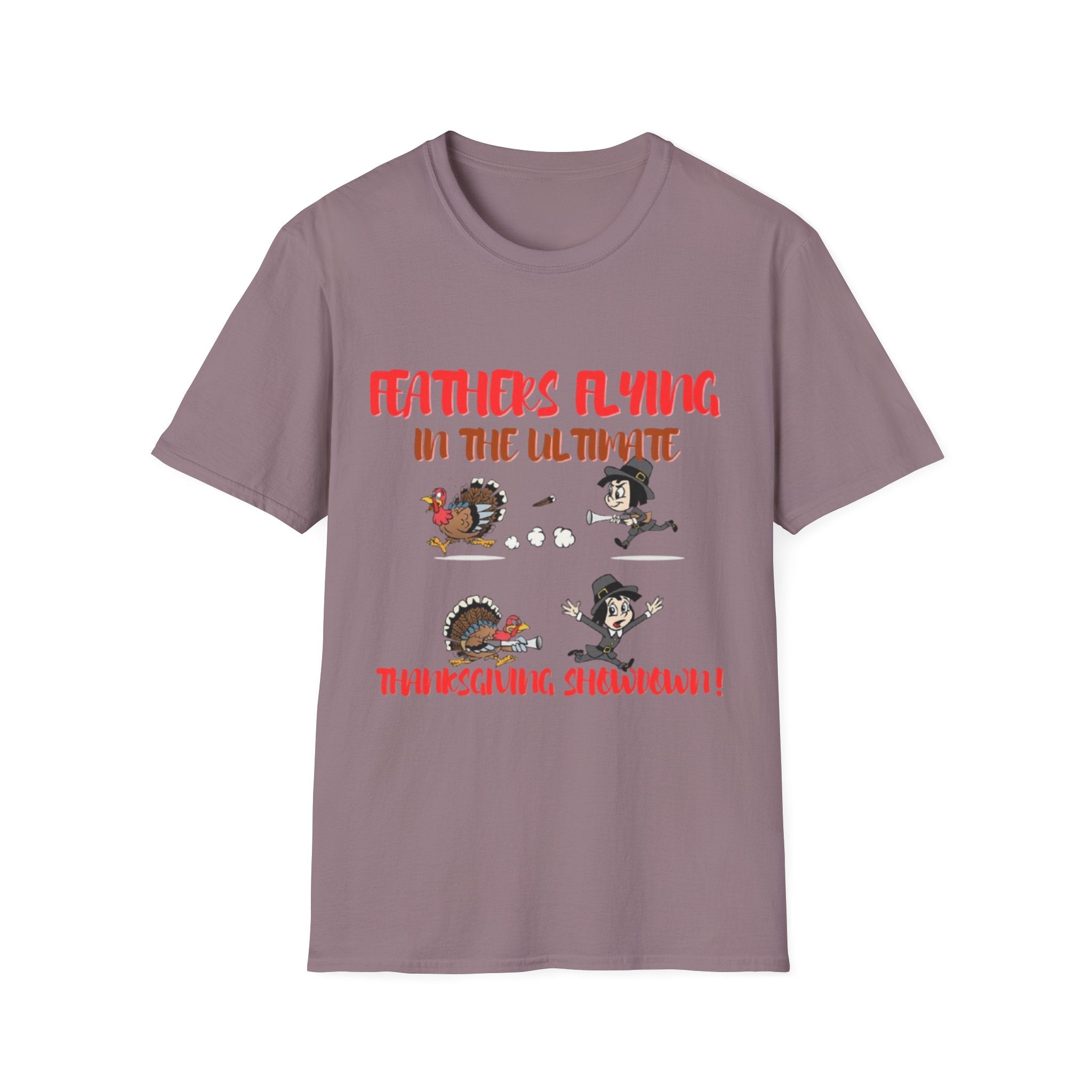 Feathers Flying In The Ultimate Thanksgiving Showdown Unisex Softstyle T-Shirt