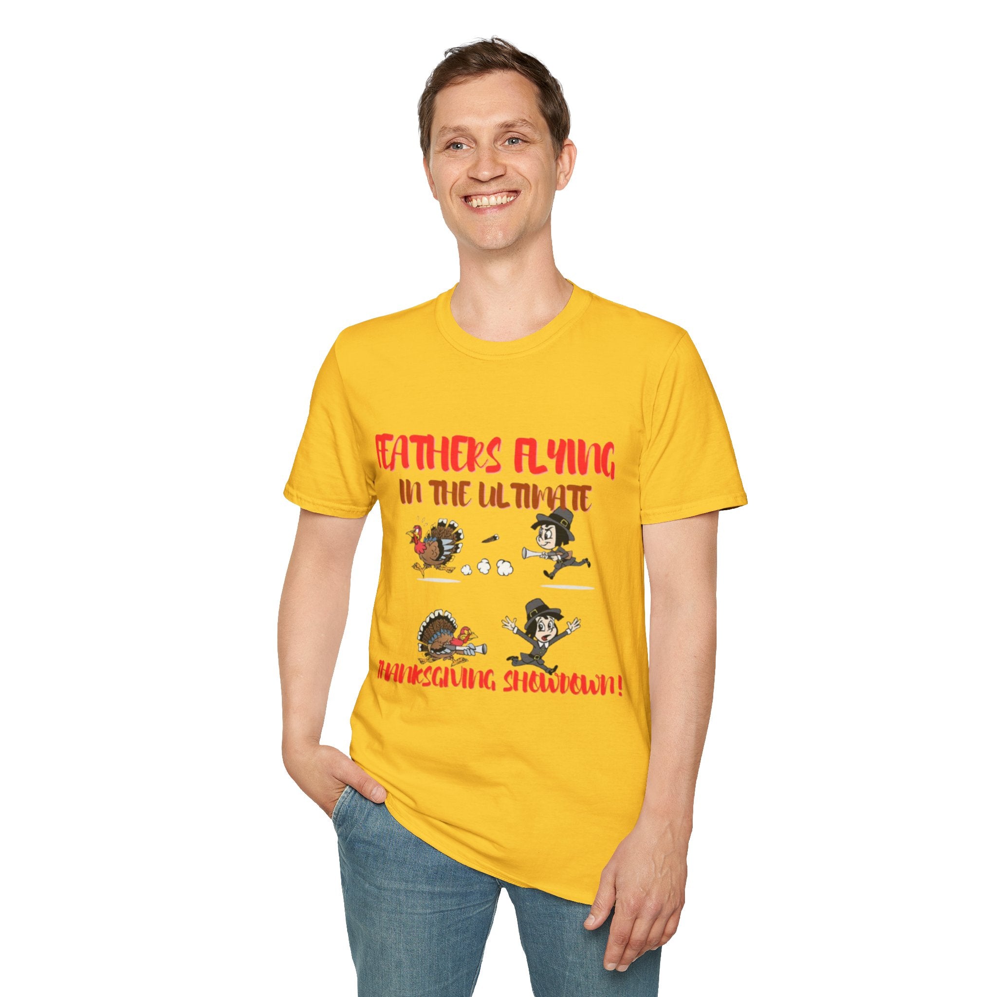 Feathers Flying In The Ultimate Thanksgiving Showdown Unisex Softstyle T-Shirt