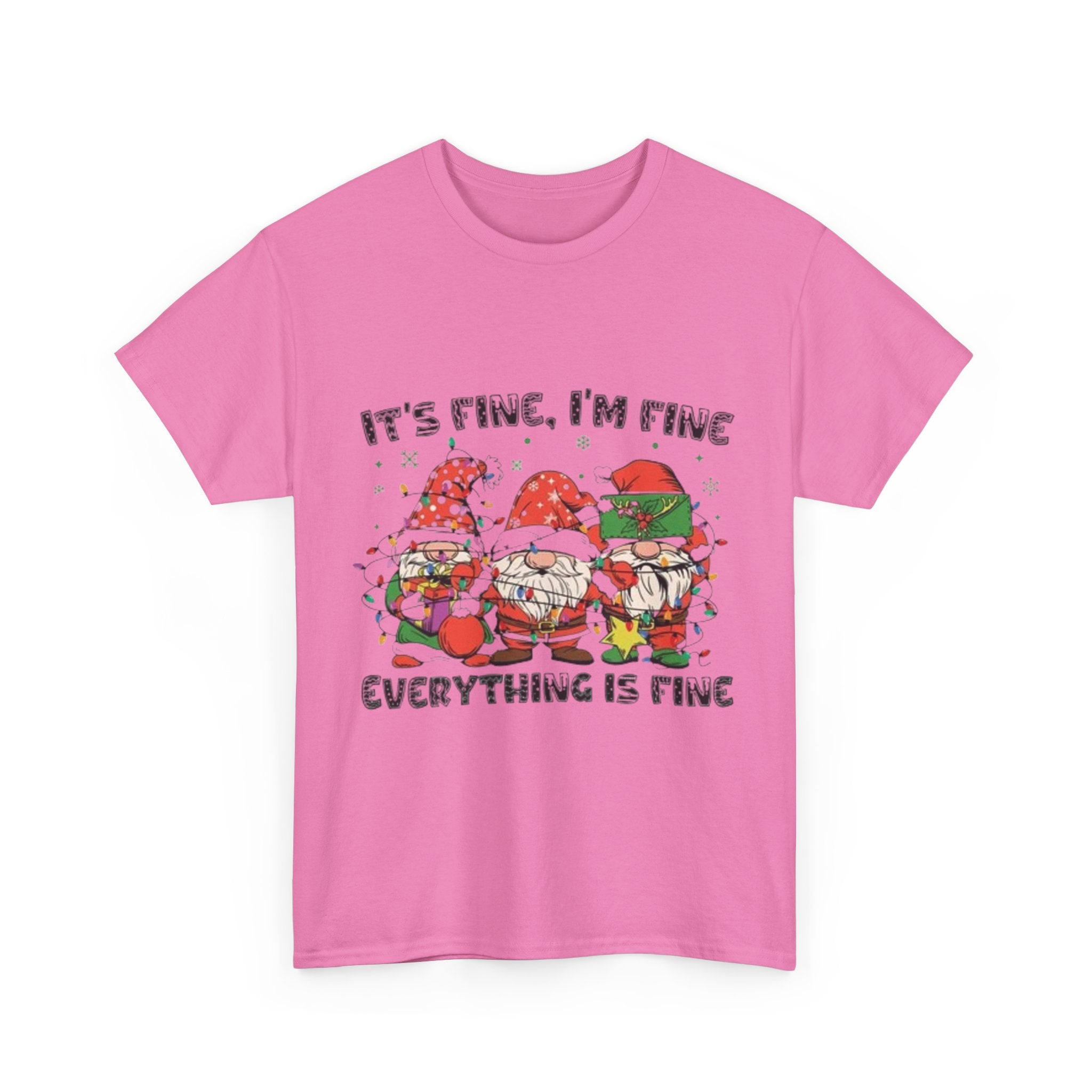 It's Fine, I'm Fine, Everything Is Fine Gnome Christmas Unisex Heavy Cotton T-Shirt